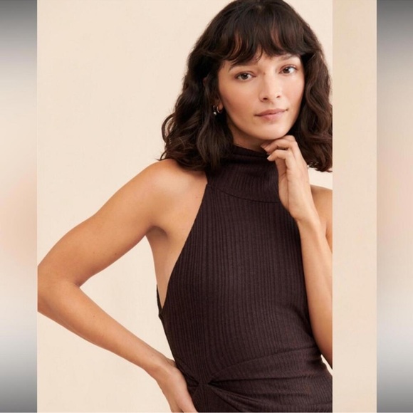 🆕 Whimsigoth Free People ATHEA Maxi Dress Brown Stretch Slip Sexy Slit Layer - Picture 5 of 15